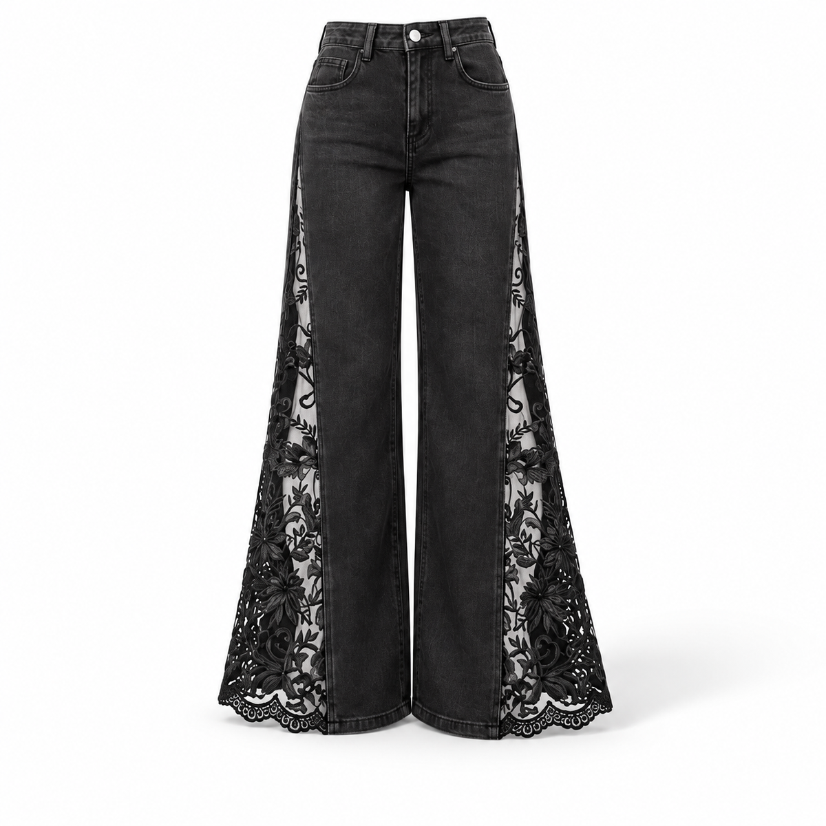 High-Waist Gothic Lace Wide-Leg Jeans