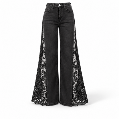 High-Waist Gothic Lace Wide-Leg Jeans