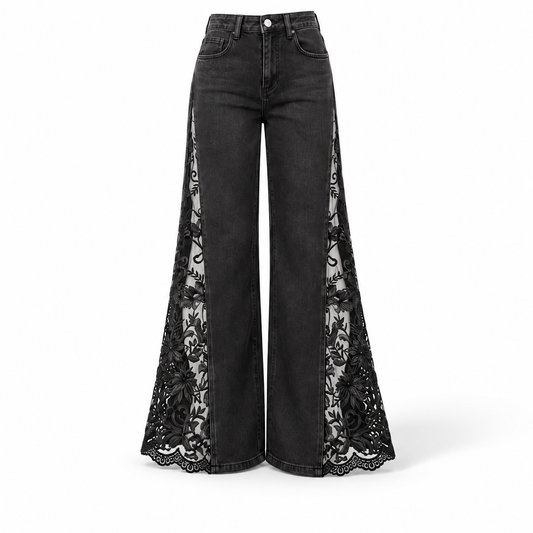 High-Waist Gothic Lace Wide-Leg Jeans