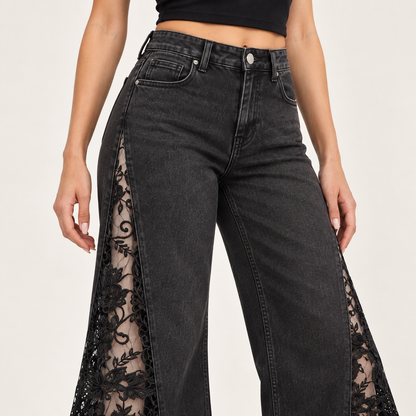 High-Waist Gothic Lace Wide-Leg Jeans