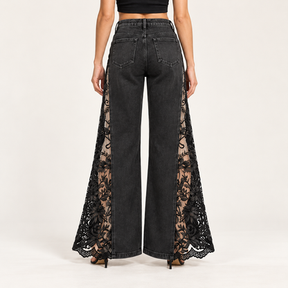High-Waist Gothic Lace Wide-Leg Jeans