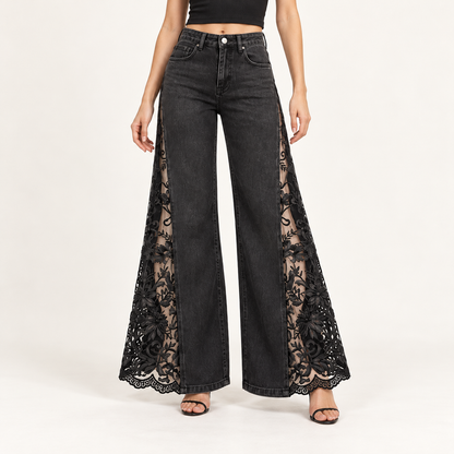 High-Waist Gothic Lace Wide-Leg Jeans