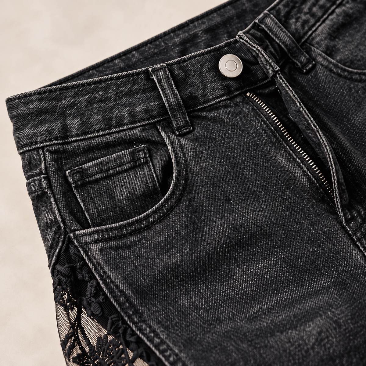 High-Waist Gothic Lace Wide-Leg Jeans